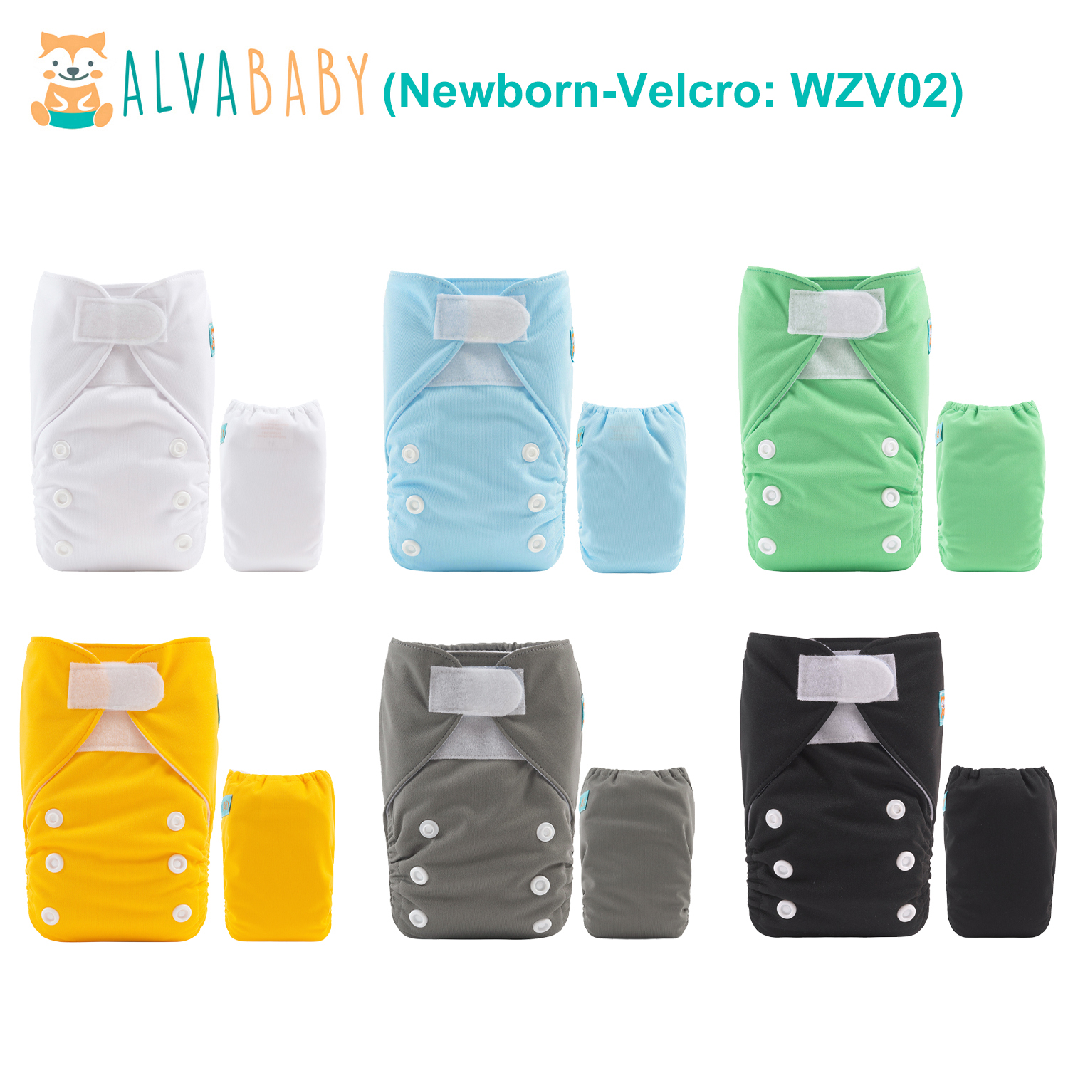 6-Pack Newborn Cloth Diapers with 6 Microfiber Inserts for Infants & Toddlers