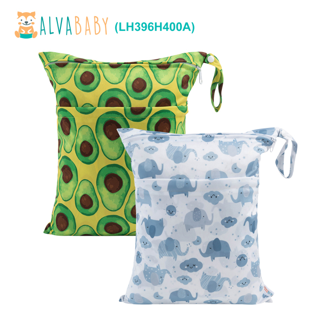 (All packs) ALVABABY 2pcs Cloth Diaper Wet Dry Bags Waterproof Reusable with Two Zippered Pockets Travel Beach Pool Daycare Yoga Gym Bags for Swimsuits or Wet Clothes