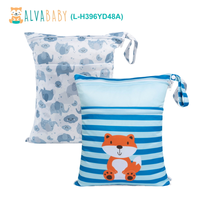 (All packs) ALVABABY 2pcs Cloth Diaper Wet Dry Bags Waterproof Reusable with Two Zippered Pockets Travel Beach Pool Daycare Yoga Gym Bags for Swimsuits or Wet Clothes