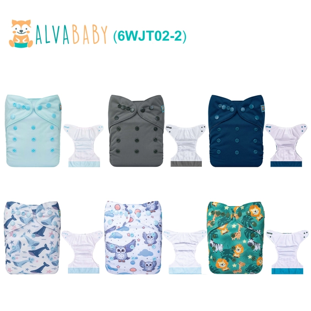(All packs) ALVABABY AWJ Cloth Diapers 6 Pack with 6pcs 4-Layer-Bamboo-Inserts One Size Adjustable Washable Reusable Pocket Cloth Diapers for Baby Boys and Girls