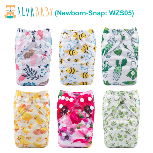 (All Packs) Newborn Cloth Diapers 6 Pack with 6 Microfiber Inserts Adjustable Washable Reusable for Baby Girls and Boys