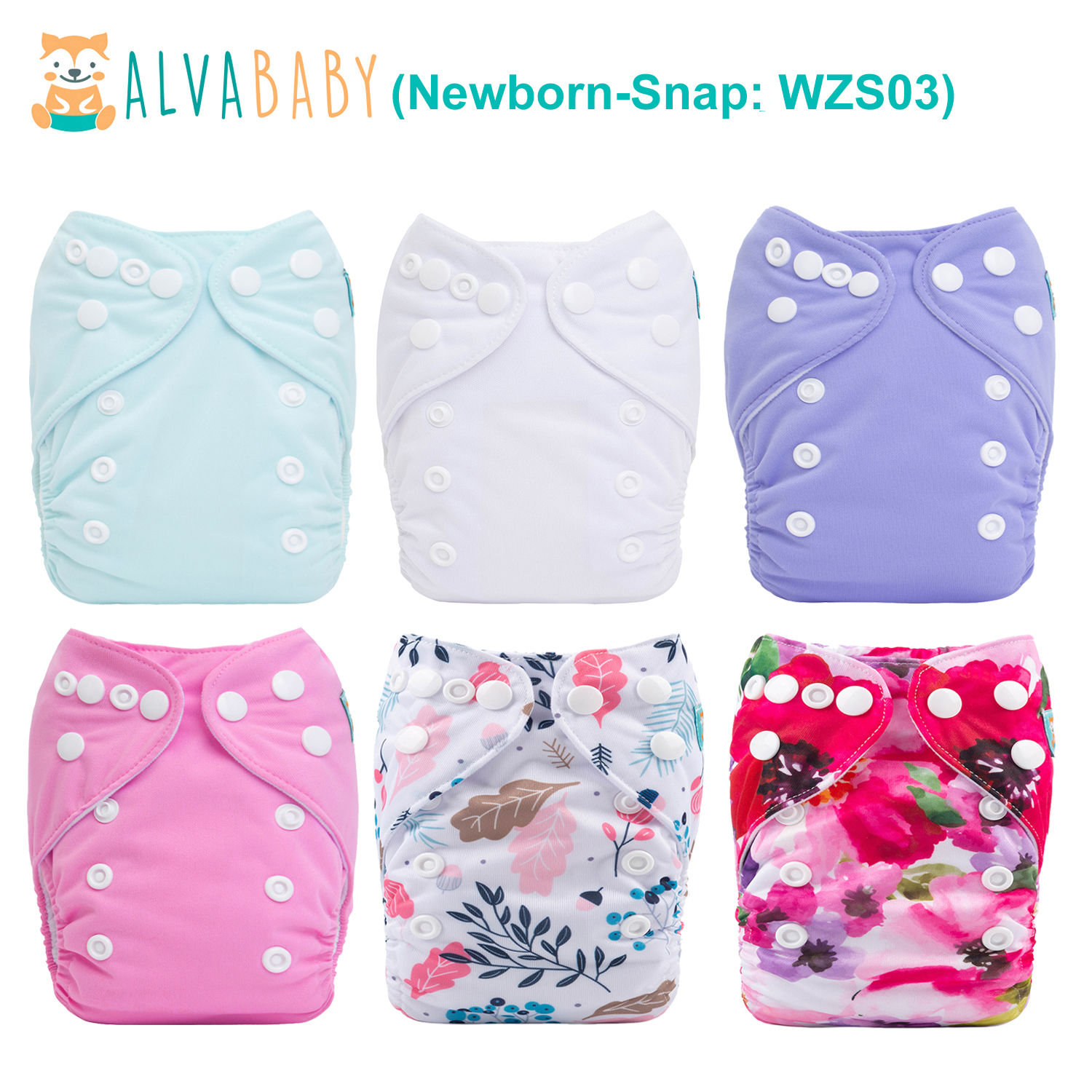 6-Pack Newborn Cloth Diapers with 6 Microfiber Inserts for Infants & Toddlers