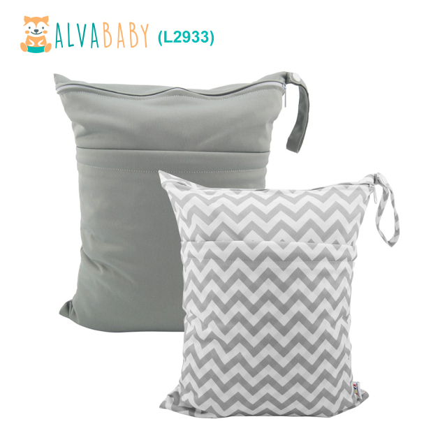 (All packs) ALVABABY 2pcs Cloth Diaper Wet Dry Bags Waterproof Reusable with Two Zippered Pockets Travel Beach Pool Daycare Yoga Gym Bags for Swimsuits or Wet Clothes