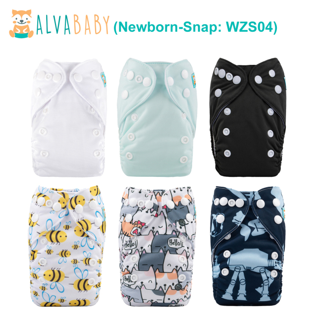 (All Packs) Newborn Cloth Diapers 6 Pack with 6 Microfiber Inserts Adjustable Washable Reusable for Baby Girls and Boys