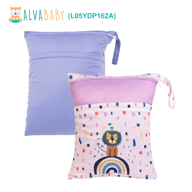 (All packs) ALVABABY 2pcs Cloth Diaper Wet Dry Bags Waterproof Reusable with Two Zippered Pockets Travel Beach Pool Daycare Yoga Gym Bags for Swimsuits or Wet Clothes