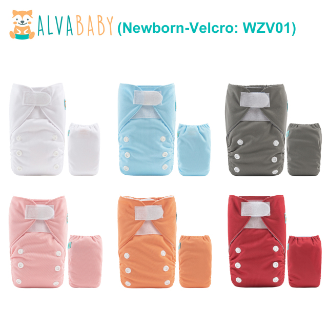 (All Packs) Newborn Cloth Diapers 6 Pack with 6 Microfiber Inserts Adjustable Washable Reusable for Baby Girls and Boys