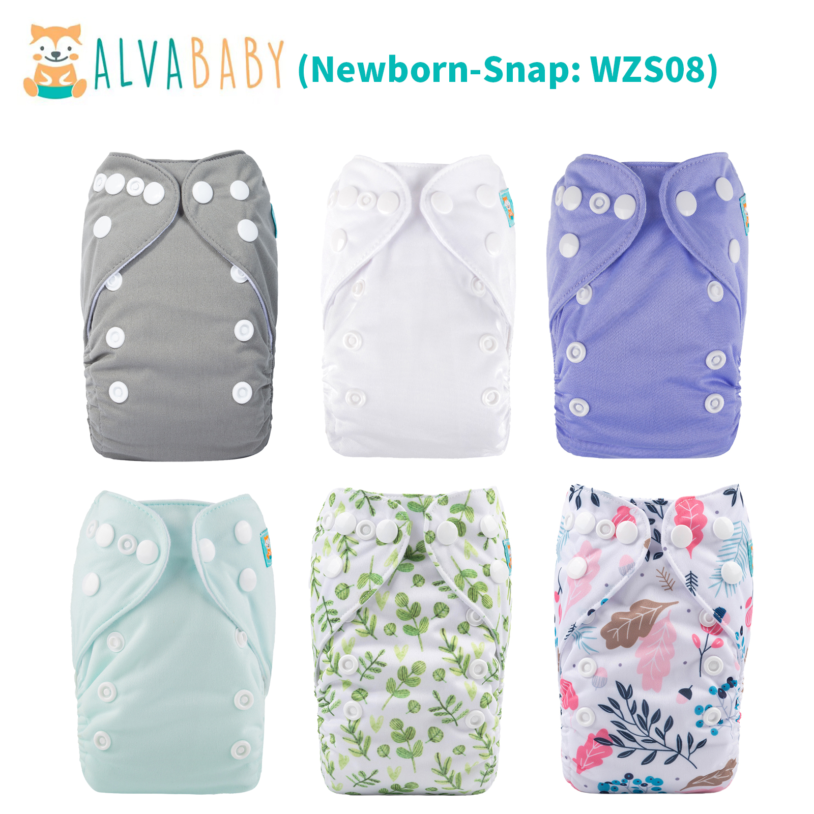 6-Pack Newborn Cloth Diapers with 6 Microfiber Inserts for Infants & Toddlers