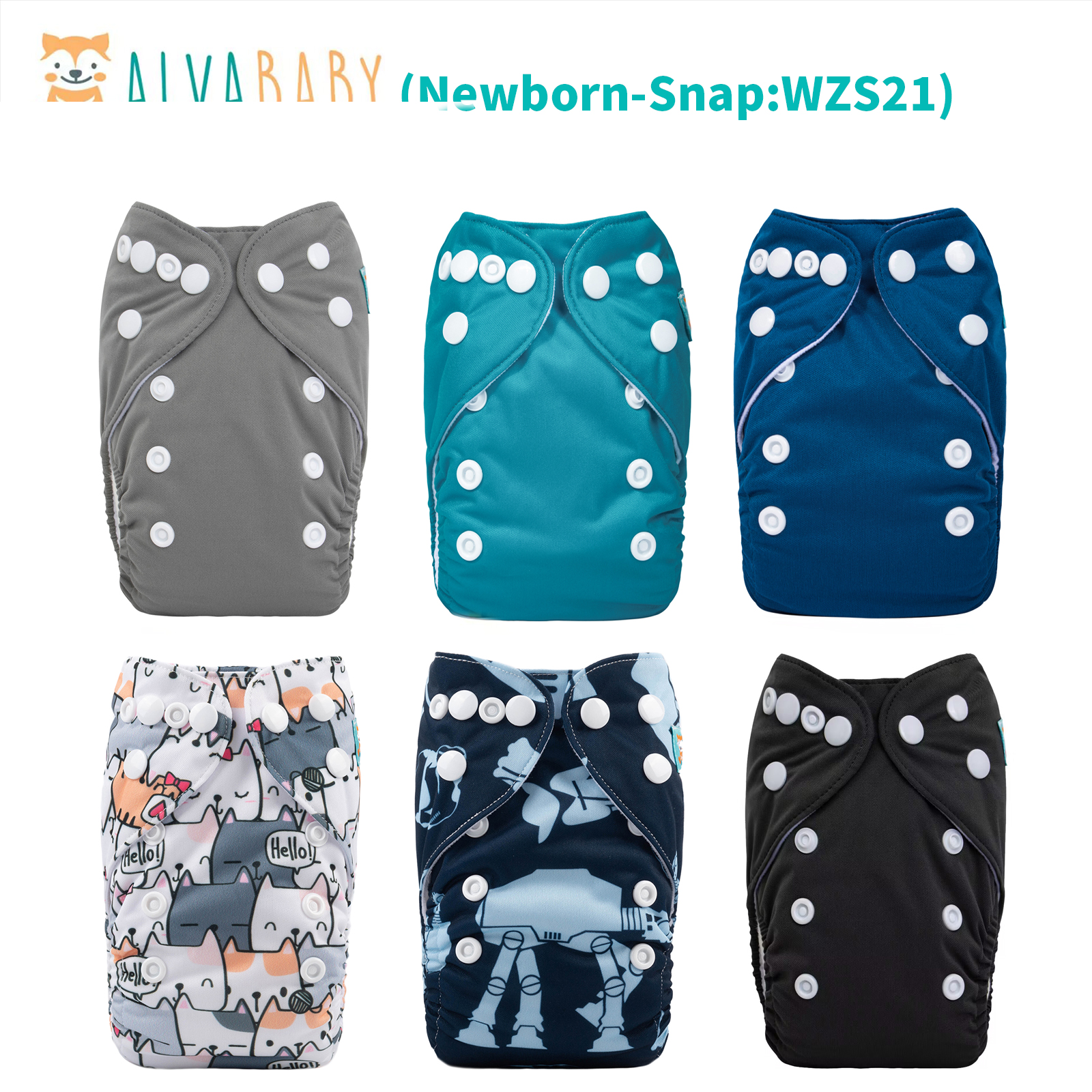 6-Pack Newborn Cloth Diapers with 6 Microfiber Inserts for Infants & Toddlers