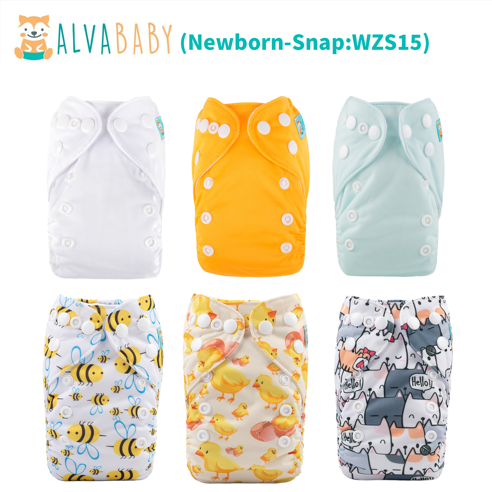 6-Pack Newborn Cloth Diapers with 6 Microfiber Inserts for Infants & Toddlers