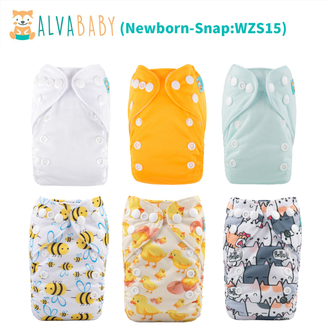 (All Packs) Newborn Cloth Diapers 6 Pack with 6 Microfiber Inserts Adjustable Washable Reusable for Baby Girls and Boys