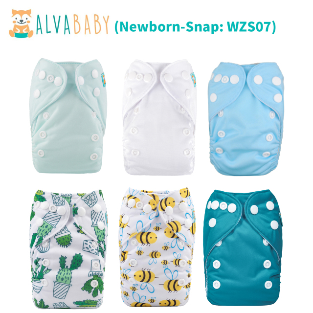 (All Packs) Newborn Cloth Diapers 6 Pack with 6 Microfiber Inserts Adjustable Washable Reusable for Baby Girls and Boys