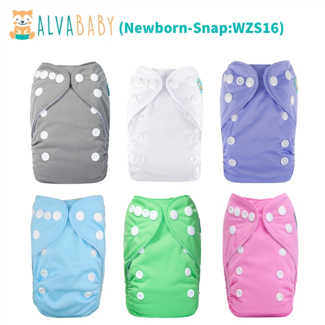 (All Packs) Newborn Cloth Diapers 6 Pack with 6 Microfiber Inserts Adjustable Washable Reusable for Baby Girls and Boys