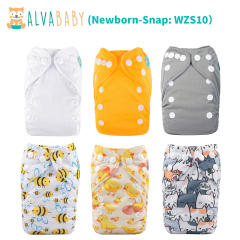 (All Packs) Newborn Cloth Diapers 6 Pack with 6 Microfiber Inserts Adjustable Washable Reusable for Baby Girls and Boys