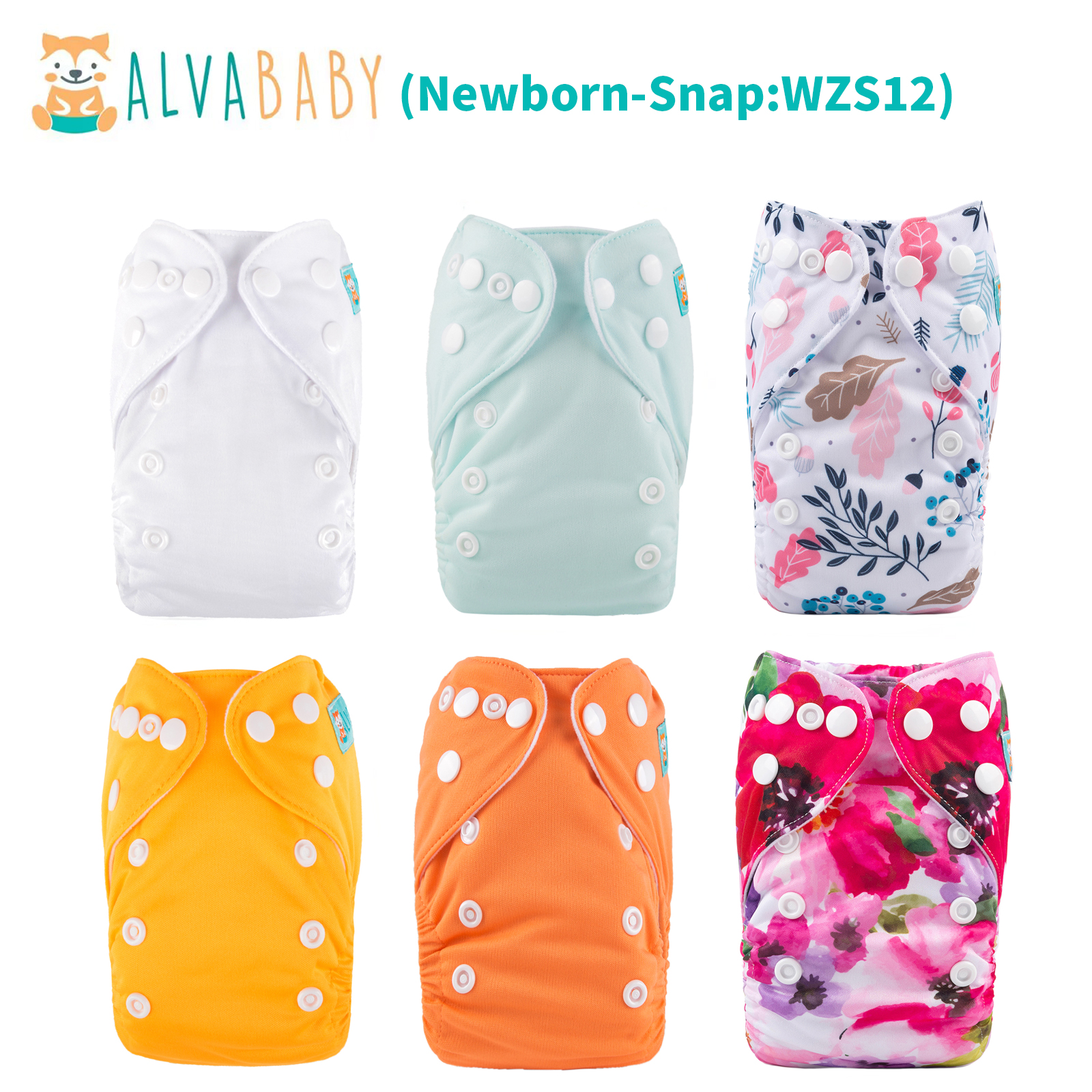 6-Pack Newborn Cloth Diapers with 6 Microfiber Inserts for Infants & Toddlers