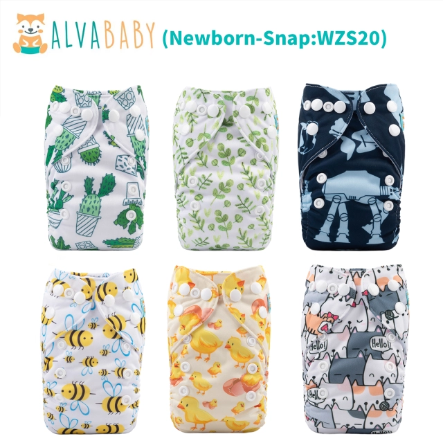 (All Packs) Newborn Cloth Diapers 6 Pack with 6 Microfiber Inserts Adjustable Washable Reusable for Baby Girls and Boys