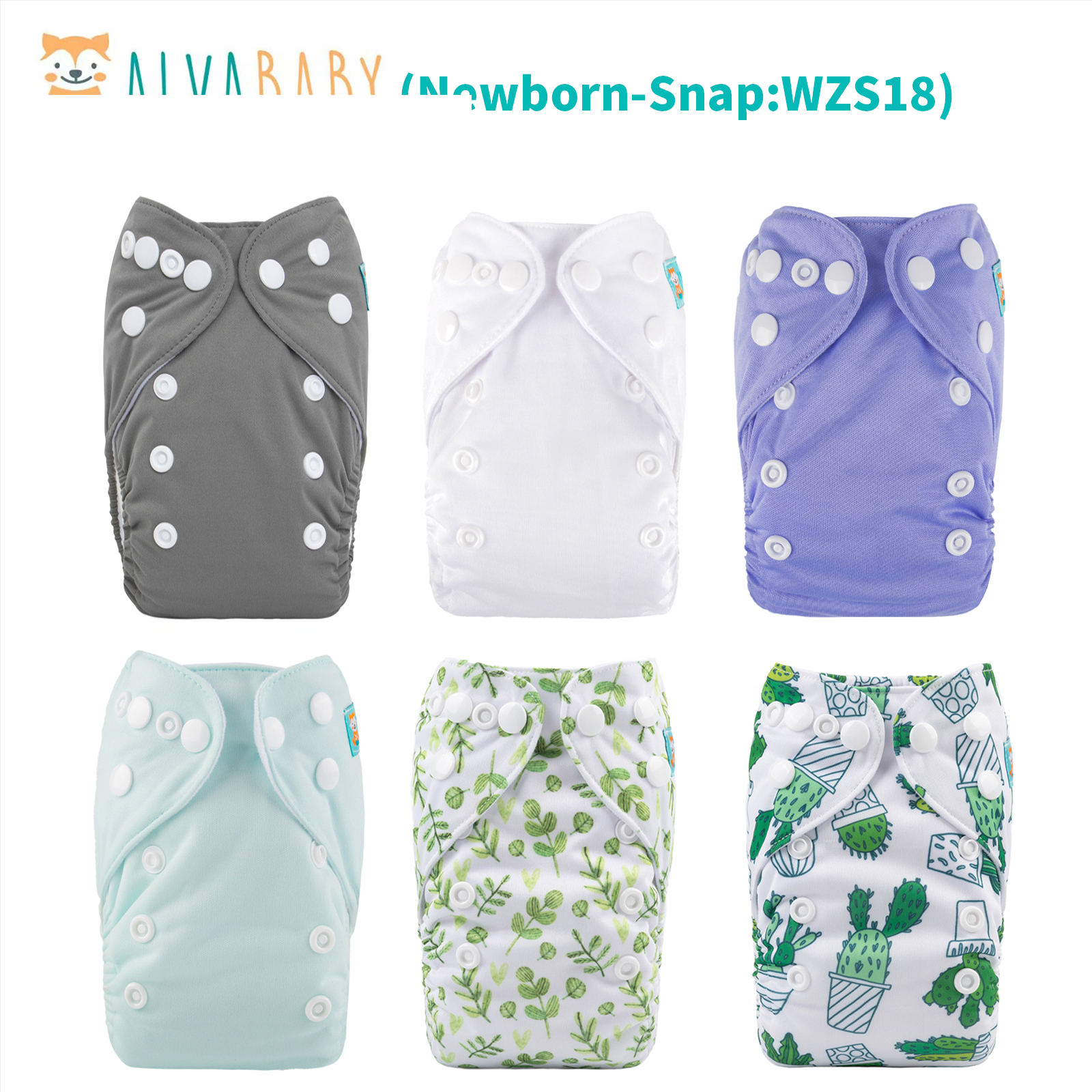 6-Pack Newborn Cloth Diapers with 6 Microfiber Inserts for Infants & Toddlers