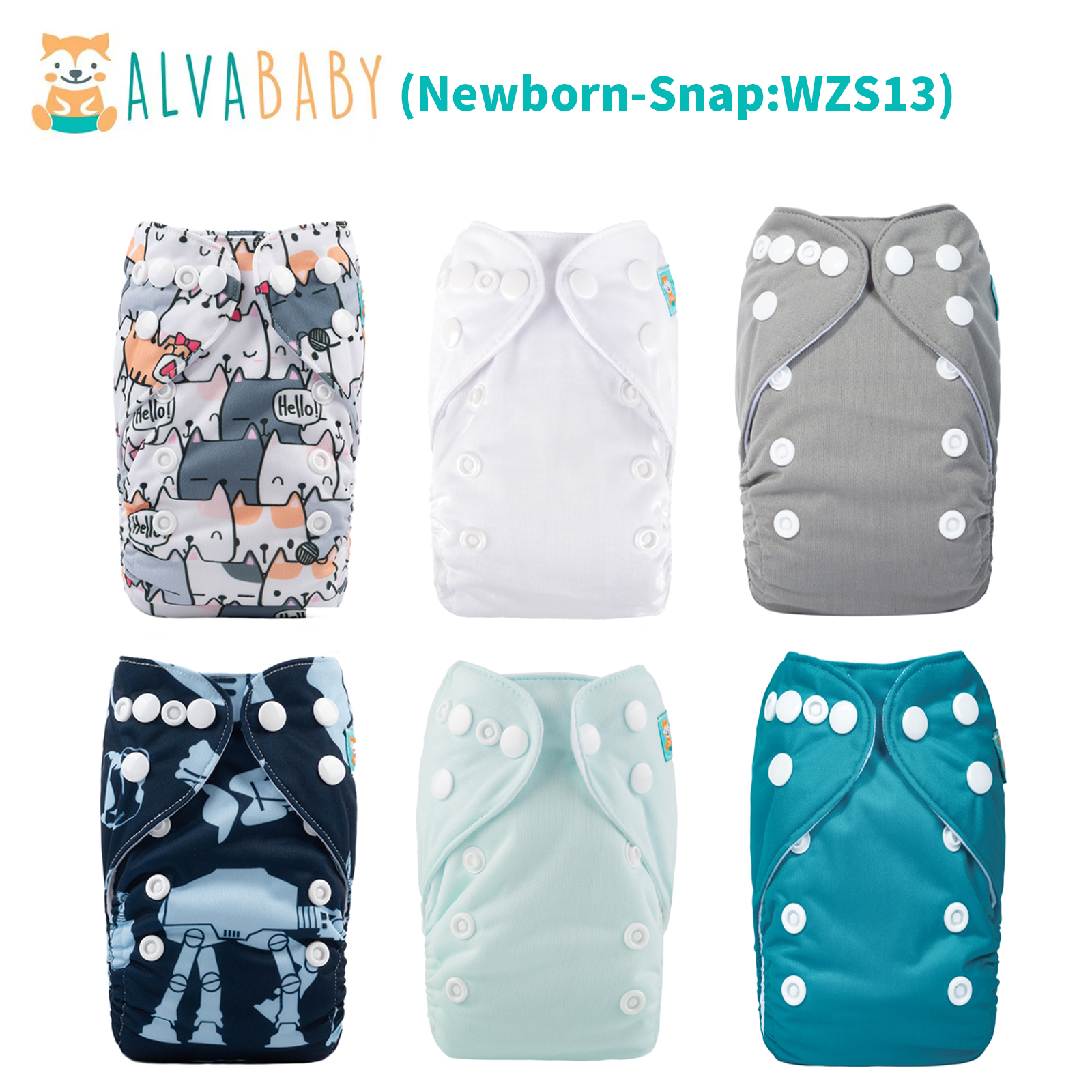6-Pack Newborn Cloth Diapers with 6 Microfiber Inserts for Infants & Toddlers