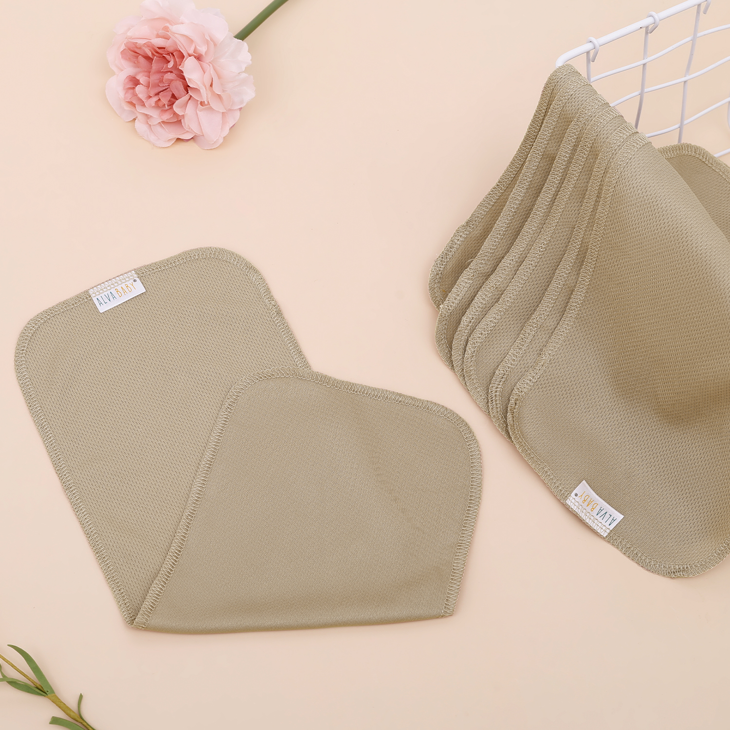 ALVABABY Reusable AWJ Liners 10 Pack Infant Baby Athletic Wicking Jersey Cloth Diaper Liners - Khaki 10RL1A-02
