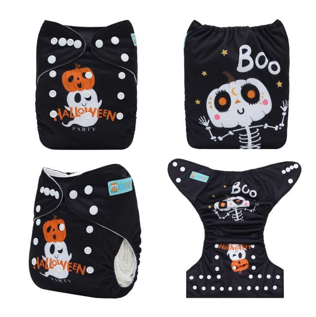 ALVABABY Halloween One Size Positioning Printed Cloth Diaper -Boo(QD85A)