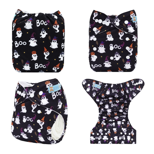 ALVABABY Halloween One Size Positioning Printed Cloth Diaper -Boo(QD89A)