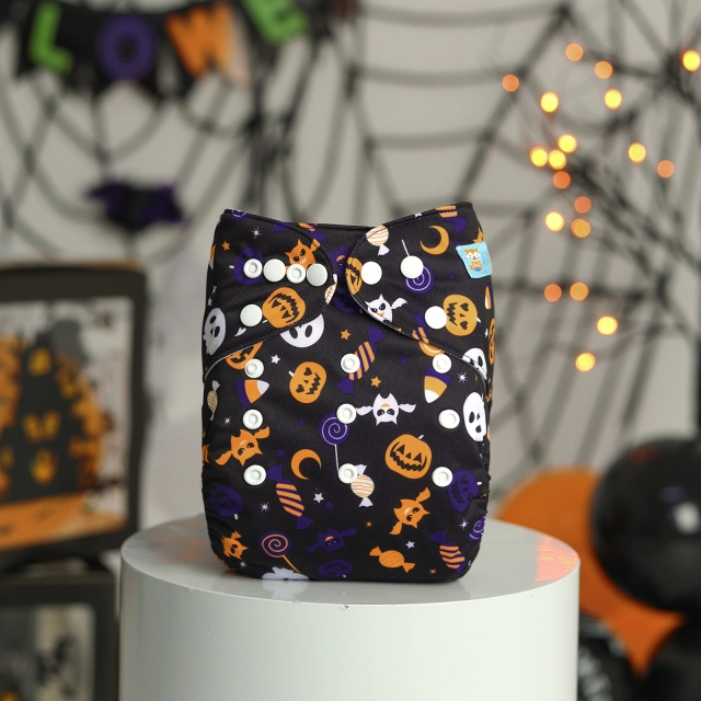 ALVABABY Halloween One Size  Printed Cloth Diaper -Pumpkin(Q89A)