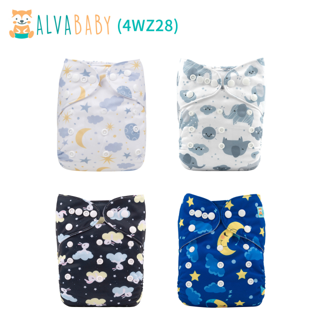 (All Packs)ALVABABY 4PCS Diapers with 4 Microfiber inserts