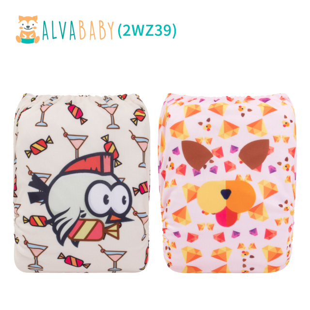 (All Packs)ALVABABY 2PCS Diapers with 2 Microfiber inserts