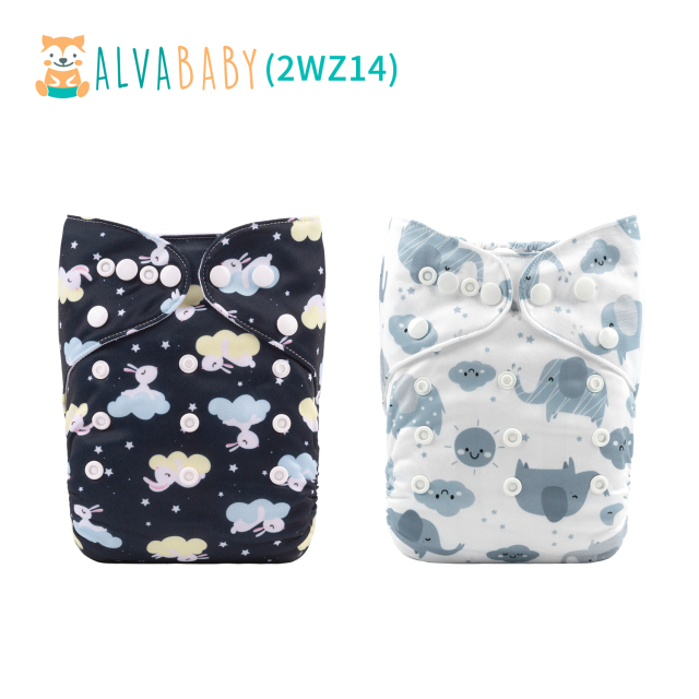 (All Packs)ALVABABY 2PCS Diapers with 2 Microfiber inserts