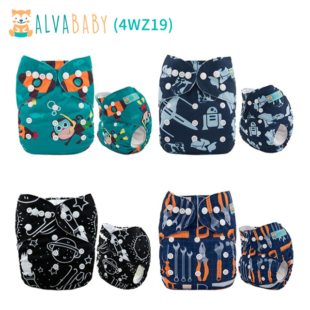 (All Packs)ALVABABY 4PCS Diapers with 4 Microfiber inserts