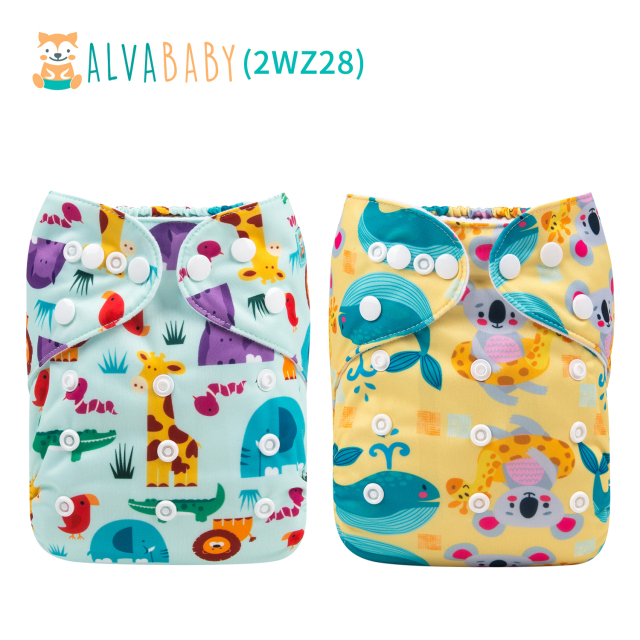 (All Packs)ALVABABY 2PCS Diapers with 2 Microfiber inserts