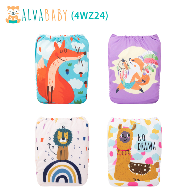 (All Packs)ALVABABY 4PCS Diapers with 4 Microfiber inserts