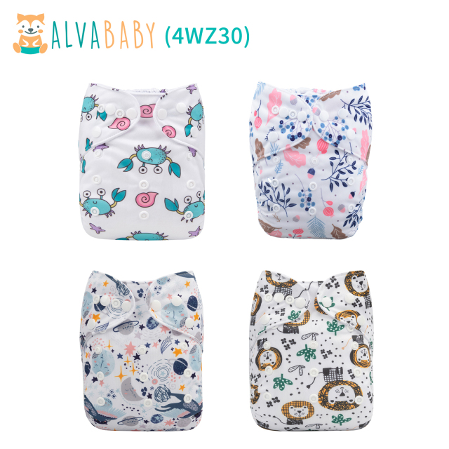 (All Packs)ALVABABY 4PCS Diapers with 4 Microfiber inserts
