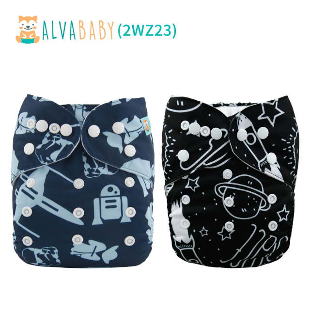 (All Packs)ALVABABY 2PCS Diapers with 2 Microfiber inserts