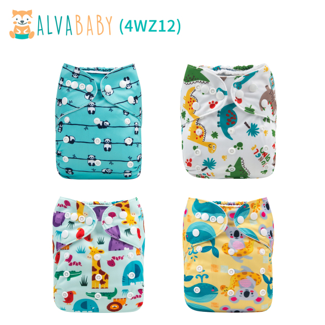 (All Packs)ALVABABY 4PCS Diapers with 4 Microfiber inserts