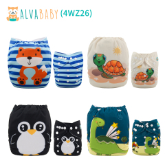 (All Packs)ALVABABY 4PCS Diapers with 4 Microfiber inserts