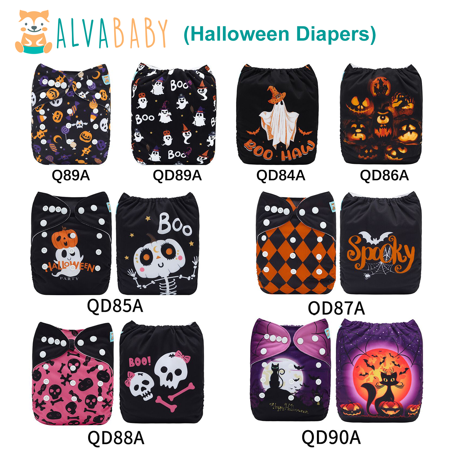 ALVABABY 2025 Halloween One Size Printed Cloth Diaper