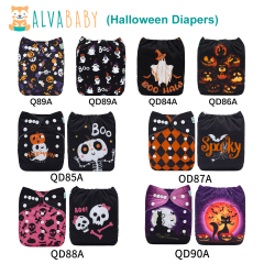 ALVABABY 2024 Halloween One Size Printed Cloth Diaper with Microfiber inserts