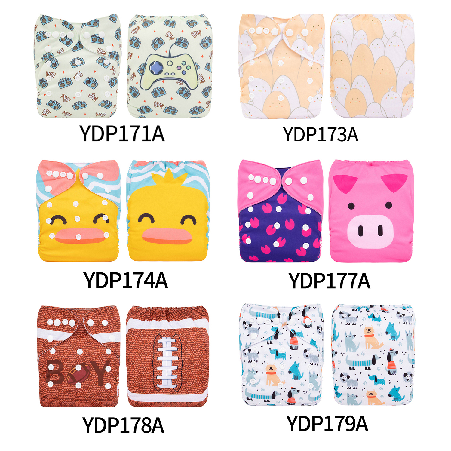 (Multi-packs) 10PCS One Size Positioning Printed Diapers With 10 Inserts