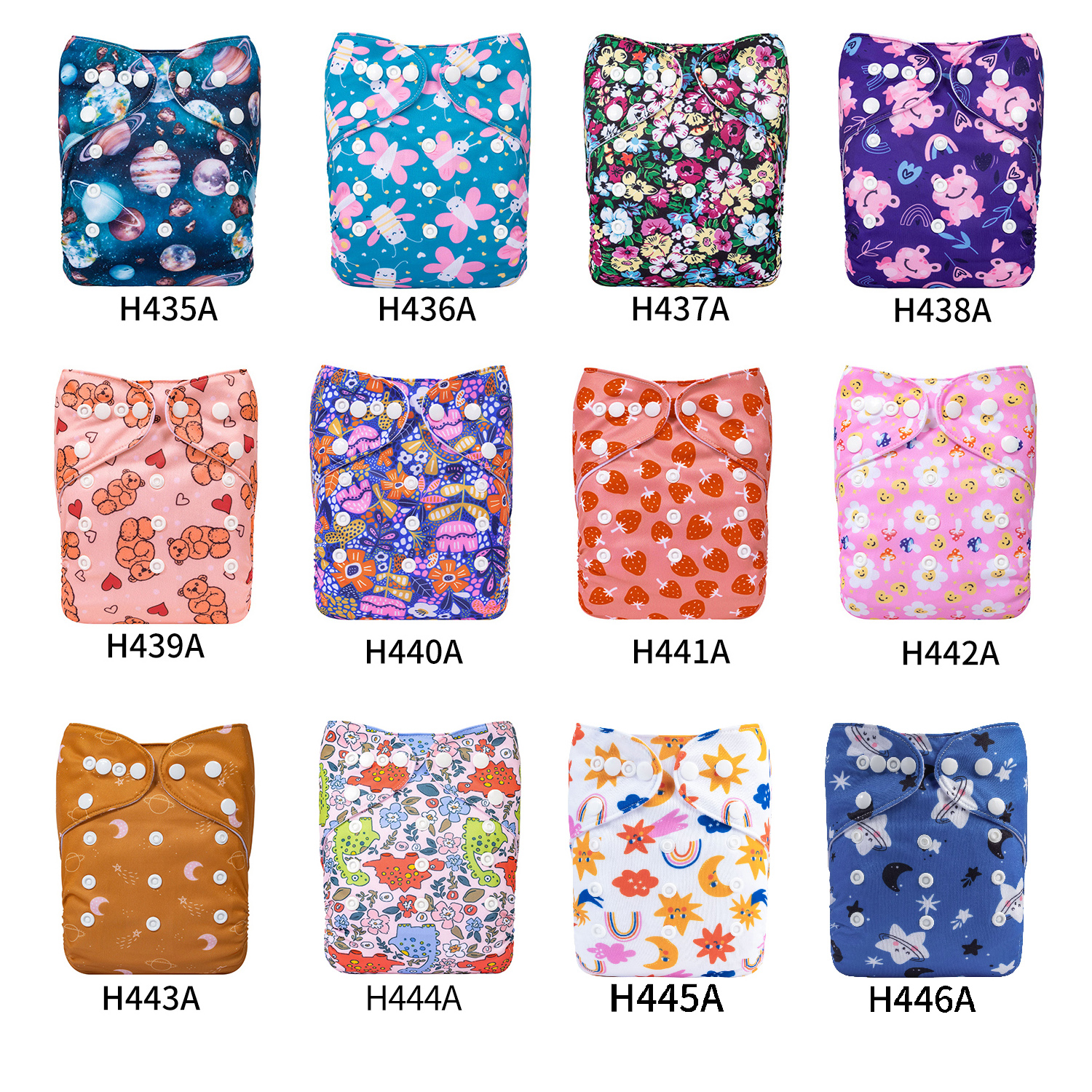 (Multi-packs) 30PCS One Size Regular Print Diapers With 30 Inserts