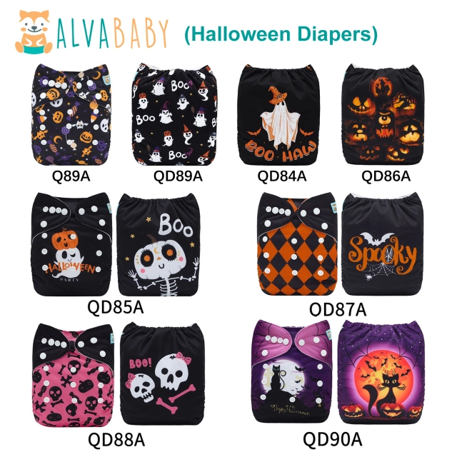 (Facebook live)ALVABABY Halloween One Size Printed Cloth Diaper with microfiber inserts