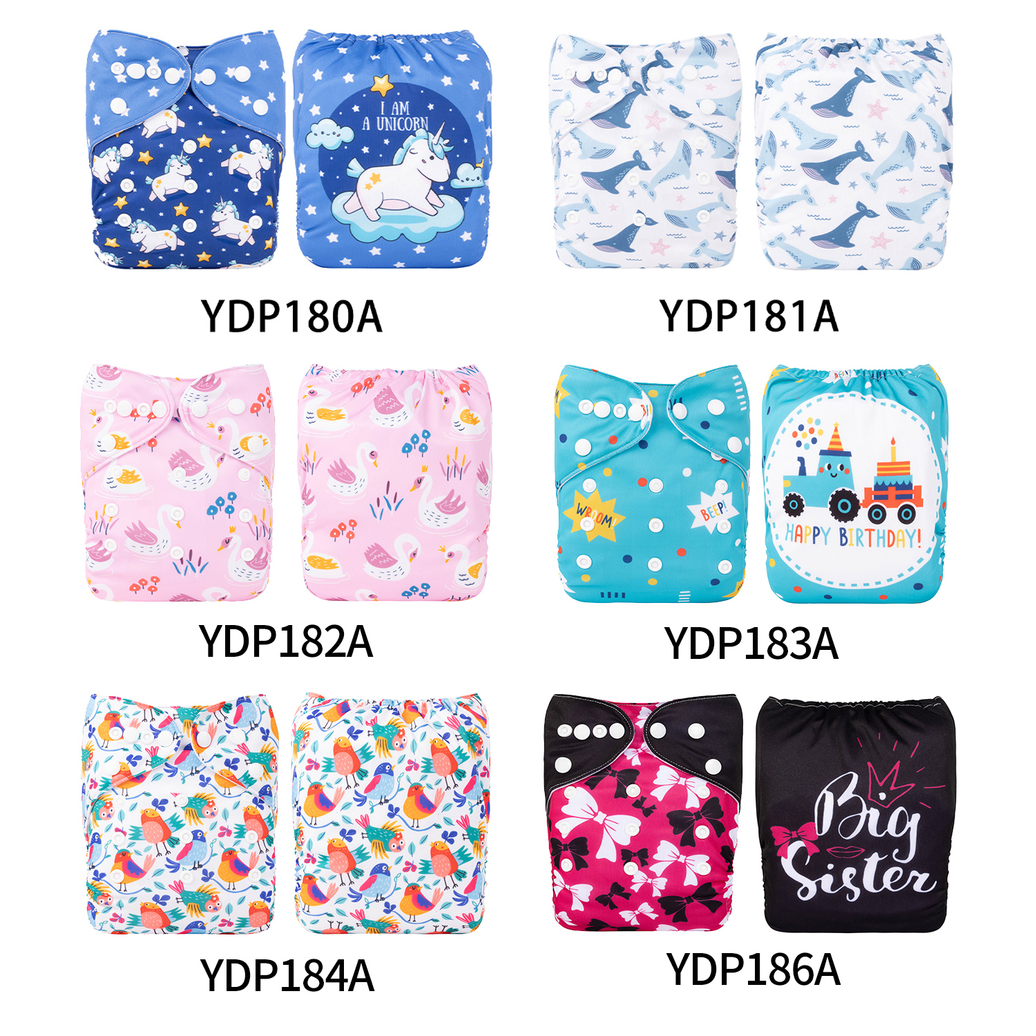 (Multi-packs) 10PCS One Size Positioning Printed Diapers With 10 Inserts