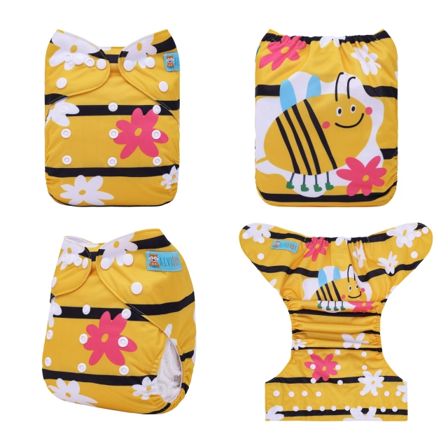 ALVABABY One Size Positioning Printed Cloth Diaper-Bee(YDP246A)