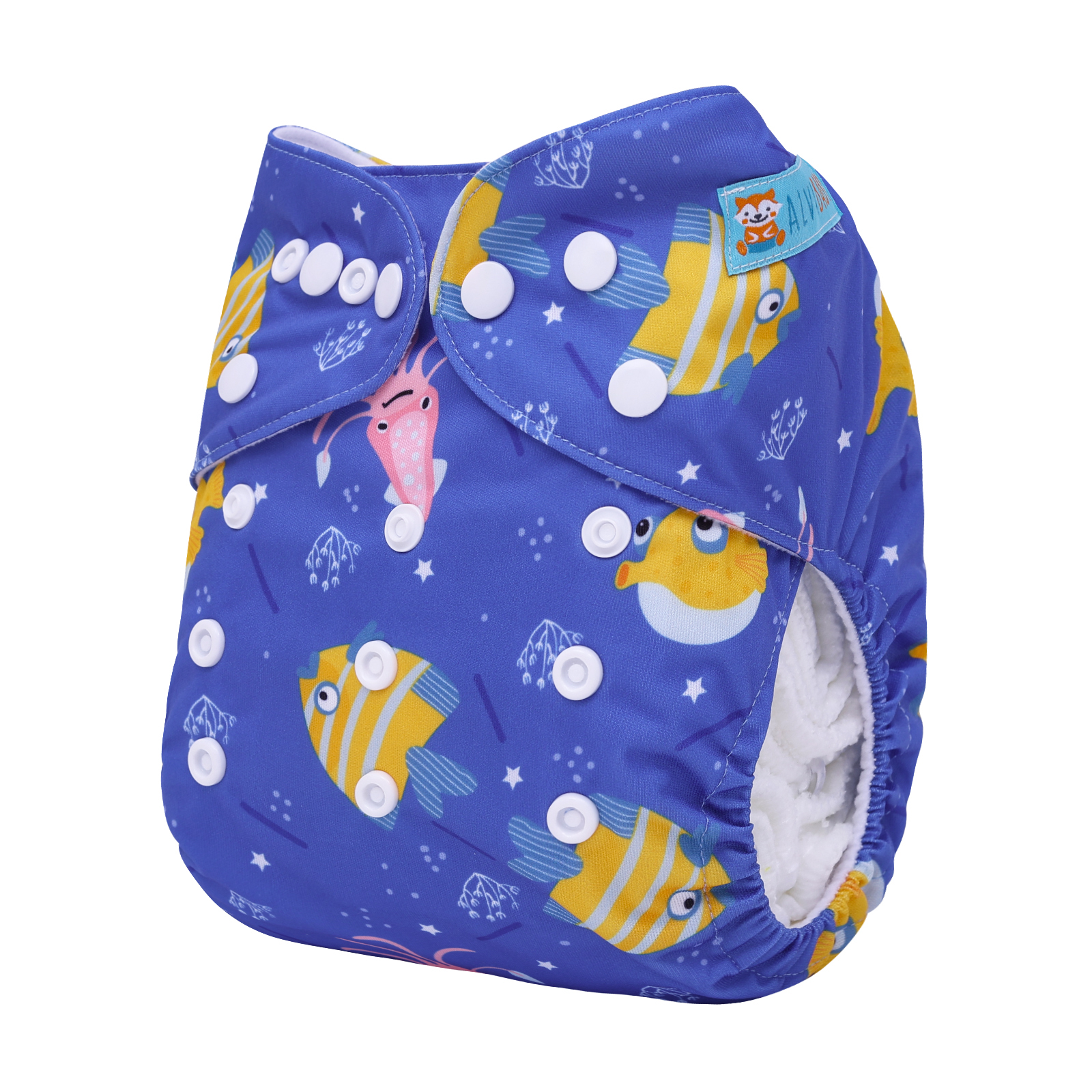 ALVABABY Print Cloth Diaper - One Size Adjustable Washable & Reusable Diaper for Babies and Toddlers (Fish, H456A)