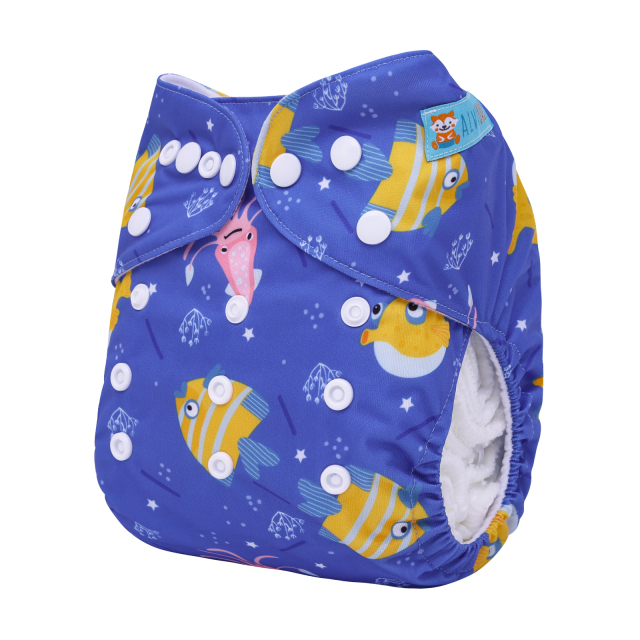 ALVABABY One Size Print Pocket Cloth Diaper-Fish(H456A)