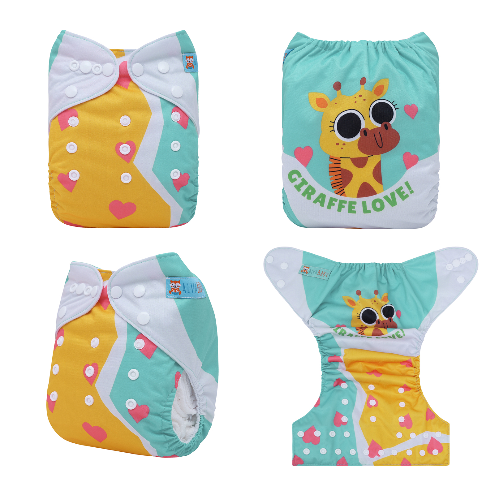ALVABABY Cloth Diaper - One Size Adjustable Washable & Reusable Diaper for Babies & Toddlers (Giraffe, YDP247A)