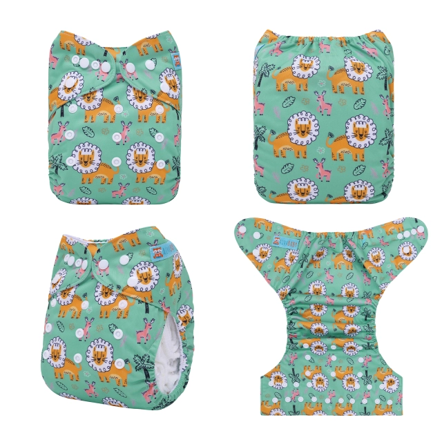 ALVABABY One Size Positioning Printed Cloth Diaper-Lion(YDP245A)