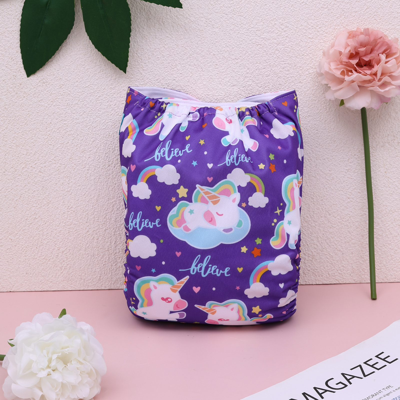 ALVABABY Positioning Cloth Diaper - One Size Adjustable Washable & Reusable Diaper for Babies and Toddlers (Unicorn, YDP243A)
