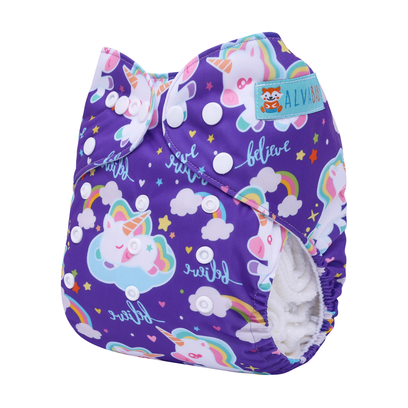 ALVABABY Positioning Cloth Diaper - One Size Adjustable Washable & Reusable Diaper for Babies and Toddlers (Unicorn, YDP243A)
