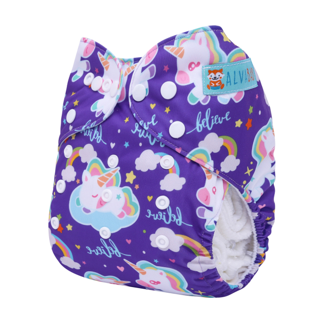 ALVABABY One Size Positioning Printed Cloth Diaper-Unicorn(YDP243A)