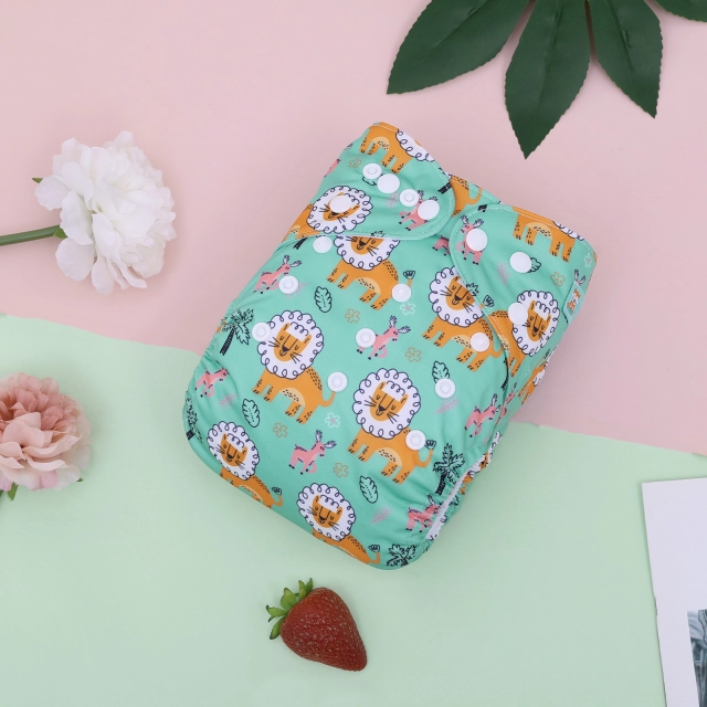 ALVABABY One Size Positioning Printed Cloth Diaper-Lion(YDP245A)